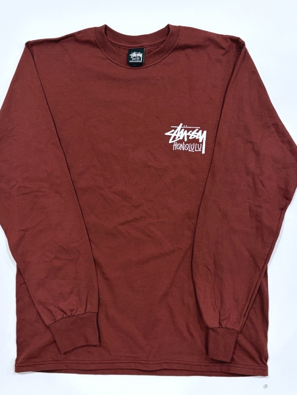 Stussy Honolulu Chapter Long Sleeve T-Shirt Size M Burgundy Cotton